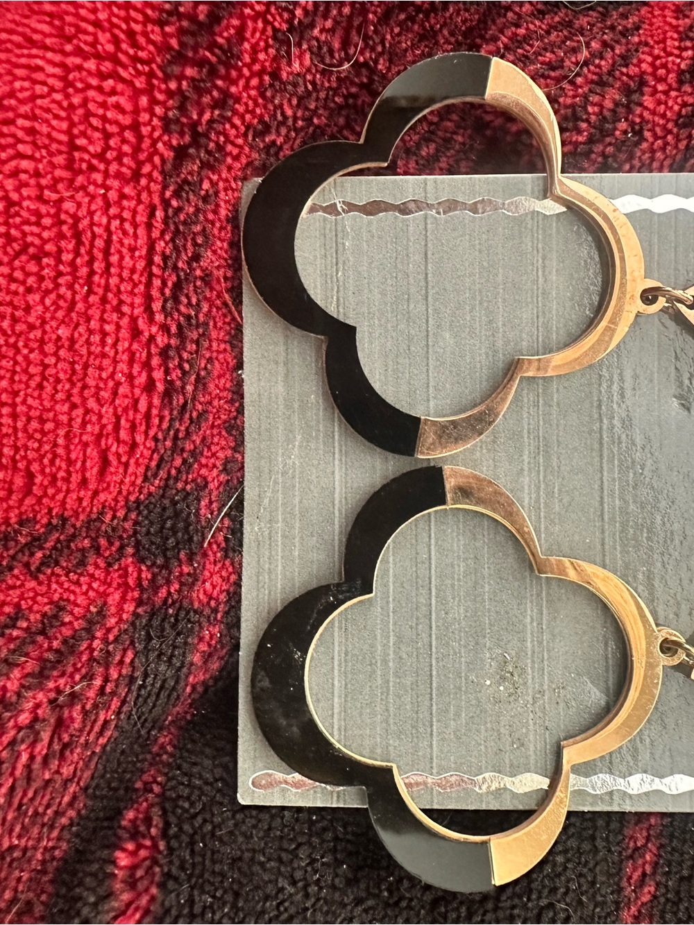 Two-Tone Quatrefoil Drop Earrings - Black & Gold